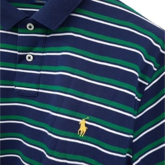 VTG 90s Polo Ralph Lauren Blue Green Stripe Custom Fit Short Sleeve Polo Size XL - Picture 4 of 9